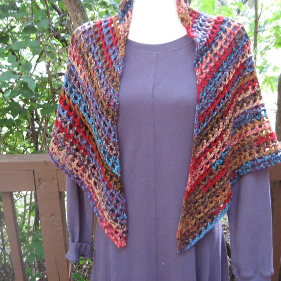 Crochet Shawl Scarf Boho Bohemian Clothing Multi Colored Hand Crochet - Picture 5 of 7